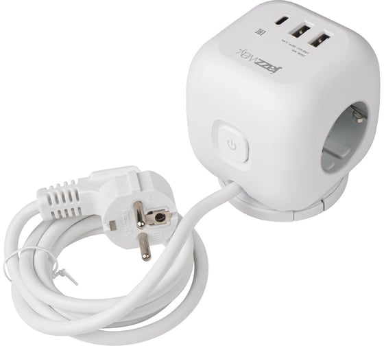 Изображение товара Удлинитель Jazzway EC-03U-150-wh 3х1,5, с поворотной подставкой, белый, заземление,шторка, выключатель 5060616