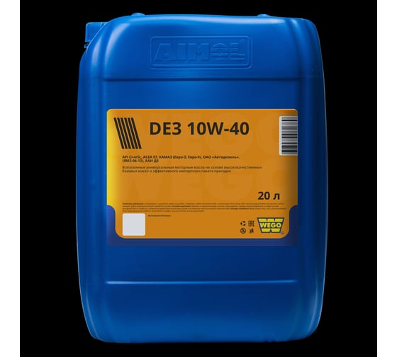 Изображение товара Моторное масло WEGO DE3 10W-40, CI-4/SL, 20 л, 17.5 кг 4627089061454