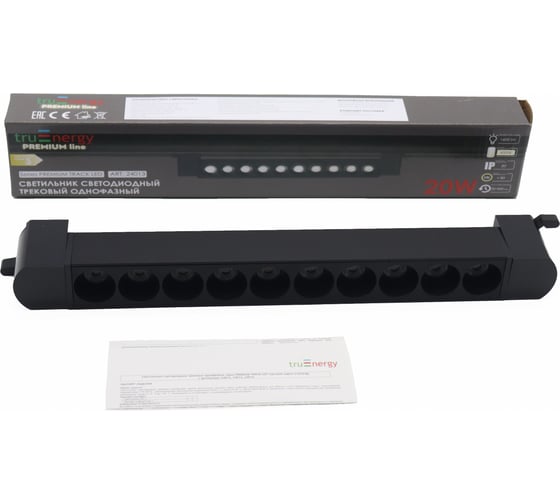 Изображение товара Светильник светодиодный truEnergy линейный трековый линзованный однофазный поворотный 20W 4000K L335мм черный/алюминий 24013