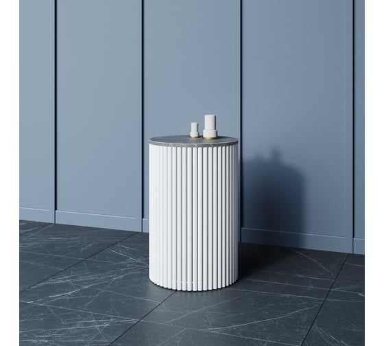 Изображение товара Стол круглый журнальный GENGLASS с металлическим подстольем 400х400 мм, TRUBIS Wood, белое подстолье, столешница черный мрамор 40 см GGT-03-3-4-S-40