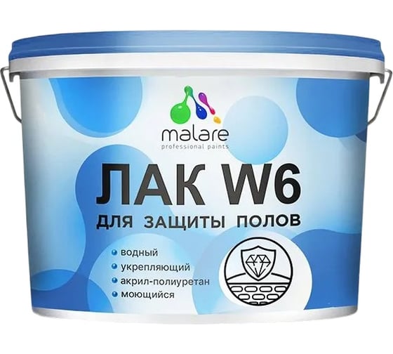 Изображение товара Лак MALARE колерованный тонирующий для защиты пола W6 для дерева и минеральных поверхностей, водный, без запаха, матовый, дуб, 9 кг. ЛВКПОЛДУБМ0900
