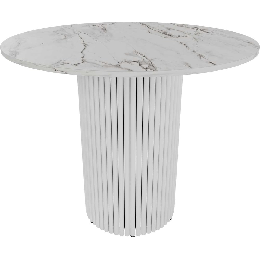 Изображение товара Круглый обеденный стол GENGLASS TRUBIS Wood белый мрамор диаметр 90 см