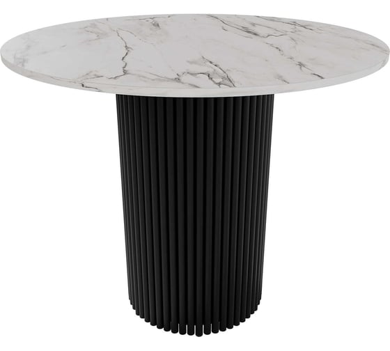 Изображение товара Стол круглый обеденный GENGLASS с металлическим подстольем 400х400 мм, TRUBIS Wood, черное подстолье, столешница белый мрамор 90 см GGT-03-2-5-L-90