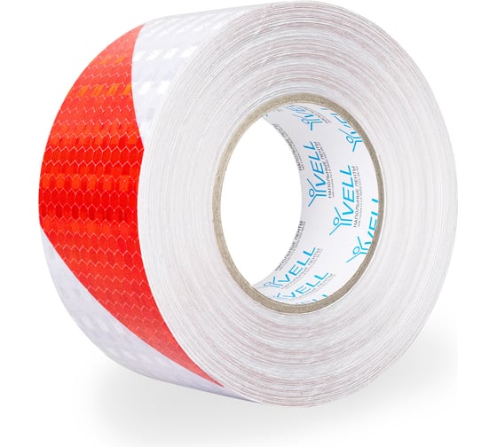 Изображение товара Светоотражающая лента Vell бело-красная RT, диагональная, 50 мм х 30 м 1376511