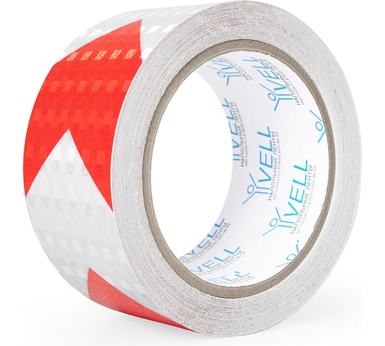 Изображение товара Светоотражающая лента Vell бело-красная RT, стрелка, 50 мм х 10 м 1376494
