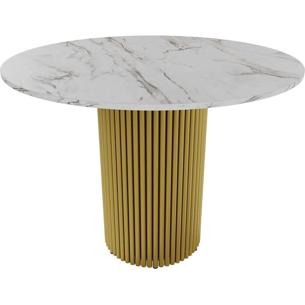 Изображение товара Обеденный круглый стол GENGLASS с металлическим подстольем 100 см белый мрамор