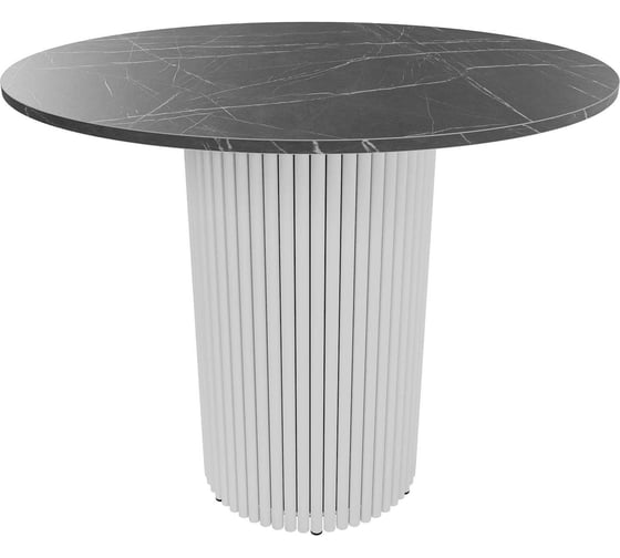 Изображение товара Стол круглый обеденный GENGLASS с металлическим подстольем 400х400 мм, TRUBIS Wood, белое подстолье, столешница черный мрамор 100 см GGT-03-3-4-L-100