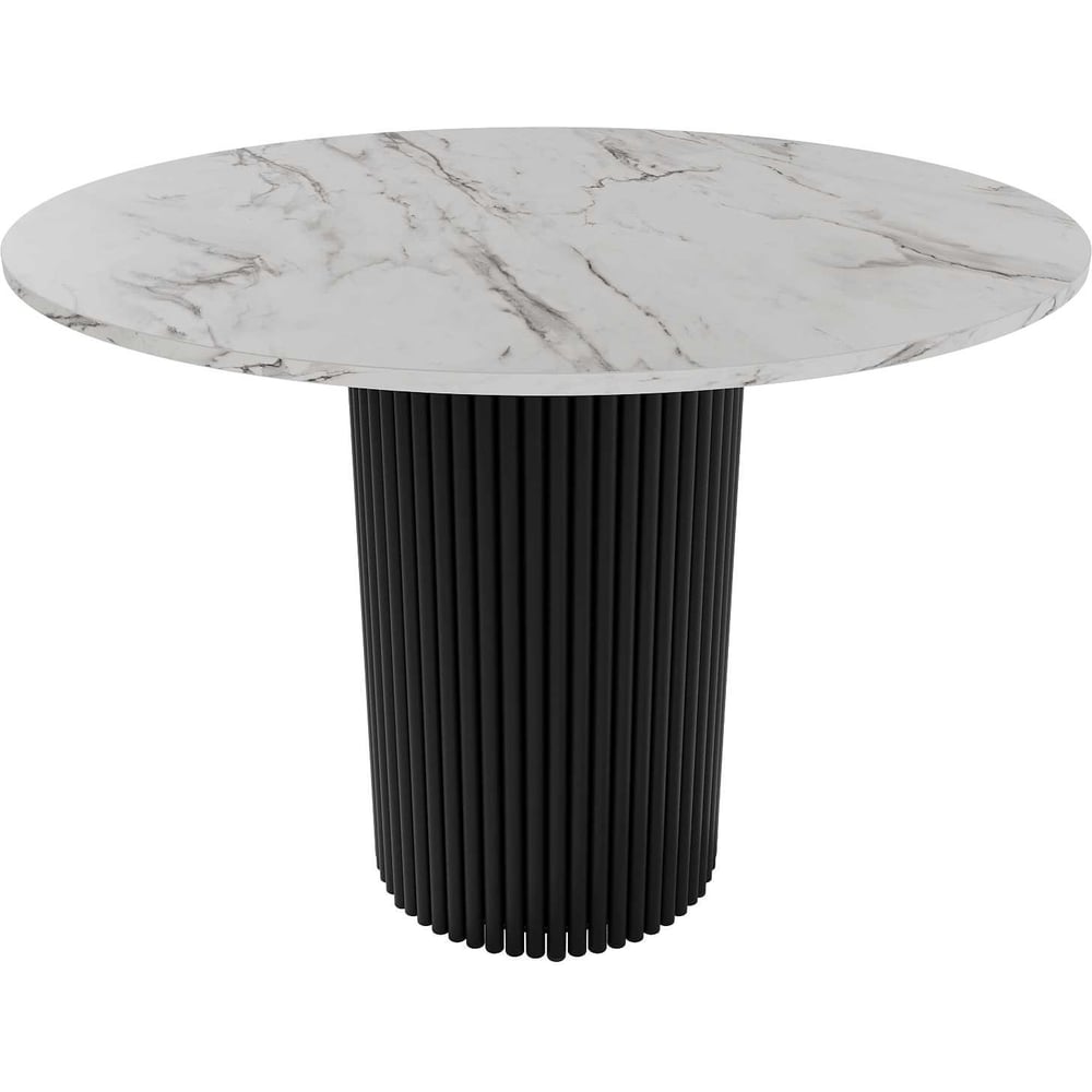 Изображение товара Круглый обеденный стол GENGLASS с металлическим подстольем 100 см белый мрамор
