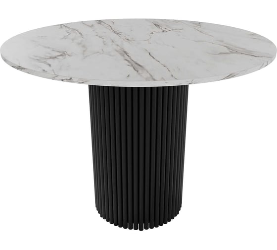 Изображение товара Стол круглый обеденный GENGLASS с металлическим подстольем 400х400 мм, TRUBIS Wood, черное подстолье, столешница белый мрамор 100 см GGT-03-2-5-L-100
