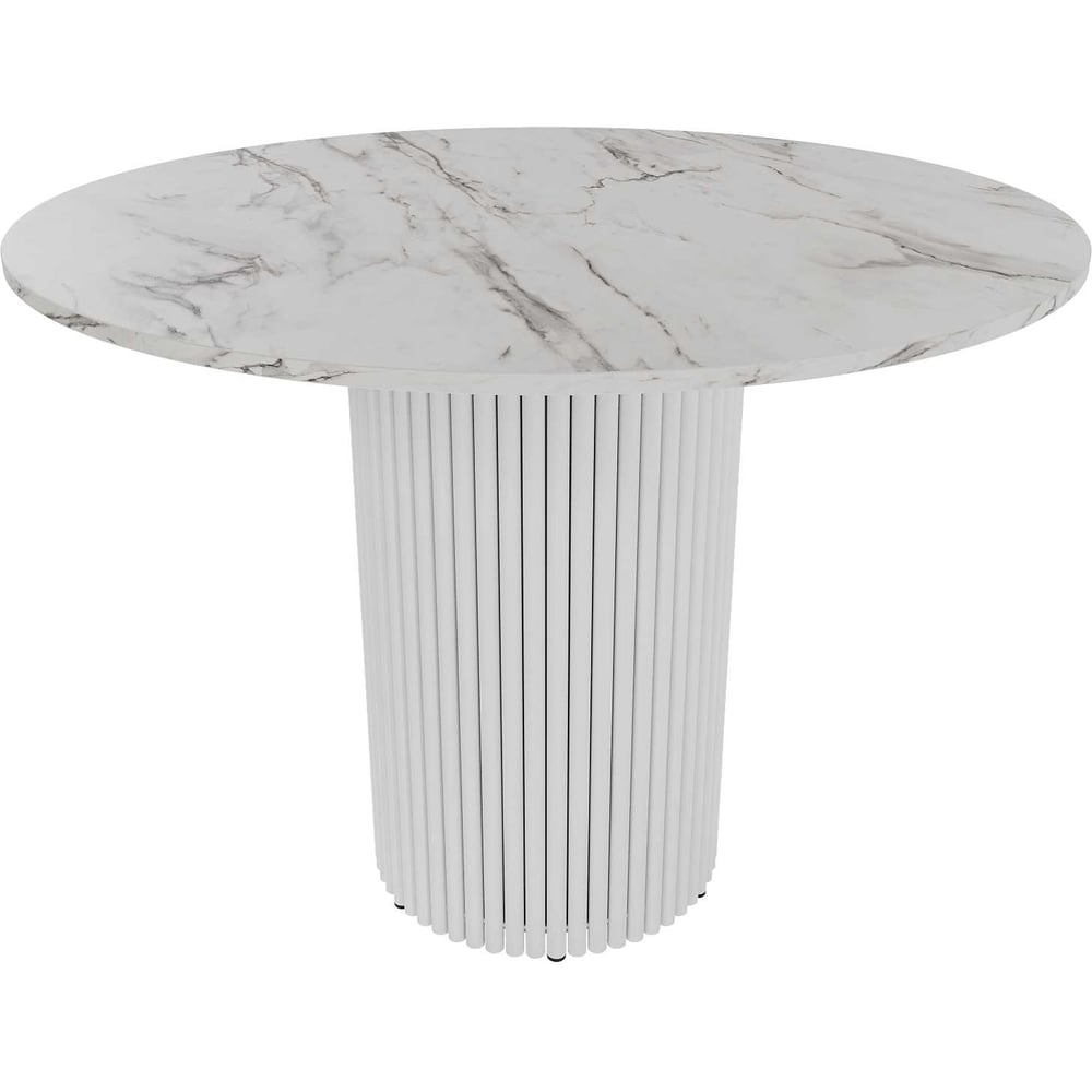 Изображение товара Стол круглый обеденный GENGLASS белый мрамор 100 см с металлическим подстольем