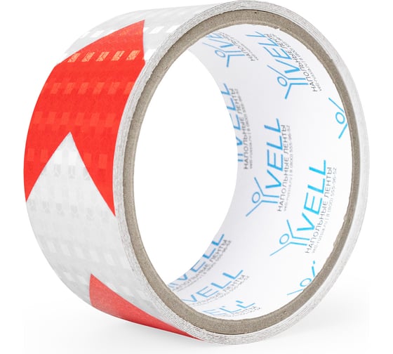 Изображение товара Светоотражающая лента Vell бело-красная RT, стрелка, 50 мм х 3 м 1376492