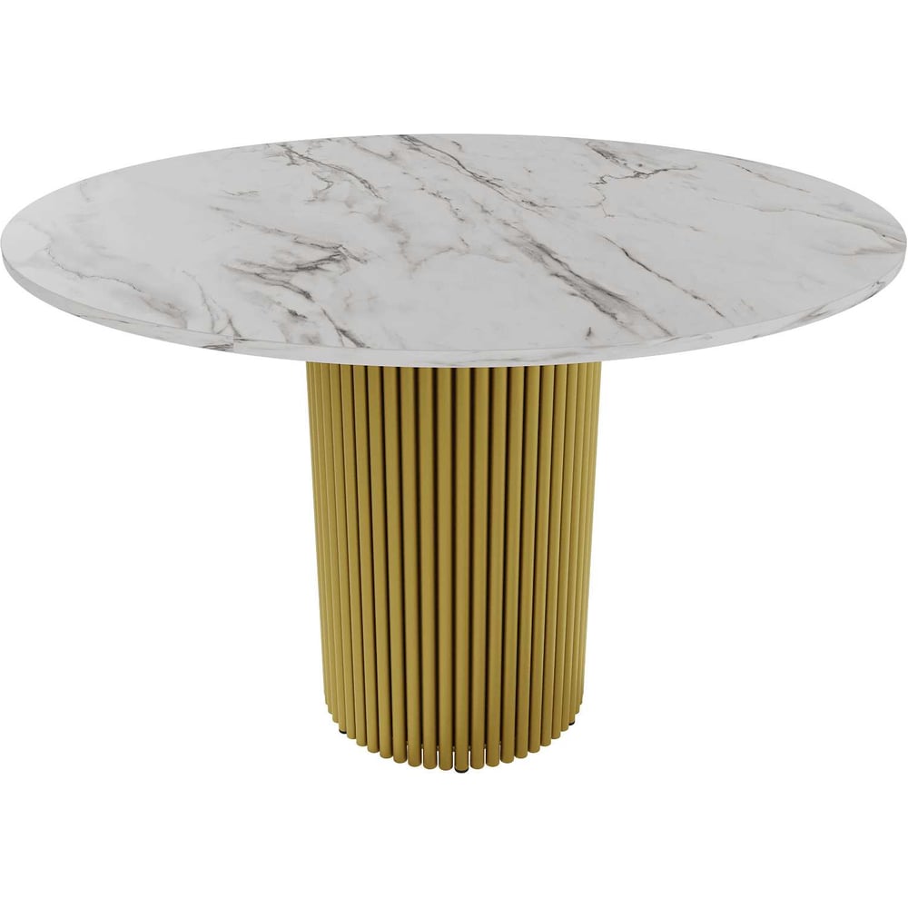Изображение товара Круглый обеденный стол GENGLASS с металлическим подстольем 110 см белый мрамор золото