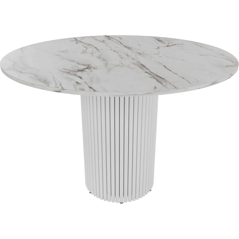 Изображение товара Круглый обеденный стол GENGLASS с мраморной столешницей 110 см, белый, металлическое основание