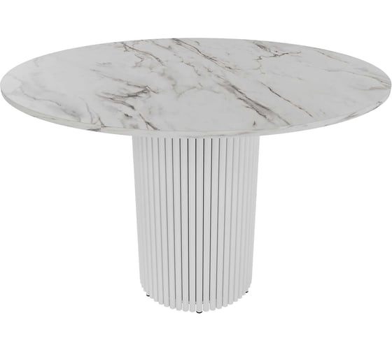 Изображение товара Стол круглый обеденный GENGLASS с металлическим подстольем 400х400 мм, TRUBIS Wood, белое подстолье, столешница белый мрамор 110 см GGT-03-3-5-L-110