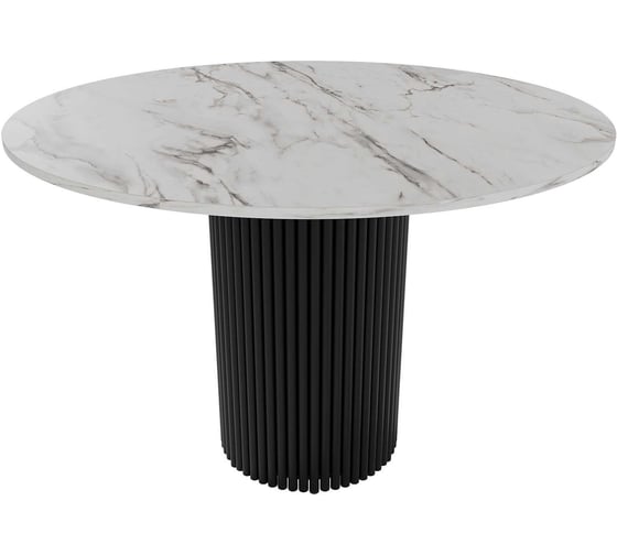 Изображение товара Стол круглый обеденный GENGLASS с металлическим подстольем 400х400 мм, TRUBIS Wood, черное подстолье, столешница белый мрамор 110 см GGT-03-2-5-L-110