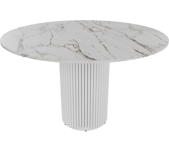 Изображение товара Стол круглый обеденный GENGLASS с металлическим подстольем 400х400 мм, TRUBIS Wood, белое подстолье, столешница белый мрамор 120 см GGT-03-3-5-L-120
