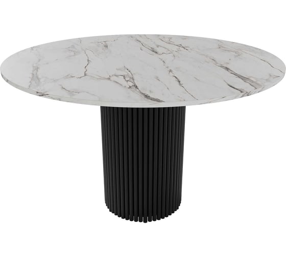Изображение товара Стол круглый обеденный GENGLASS с металлическим подстольем 400х400 мм, TRUBIS Wood, черное подстолье, столешница белый мрамор 120 см GGT-03-2-5-L-120