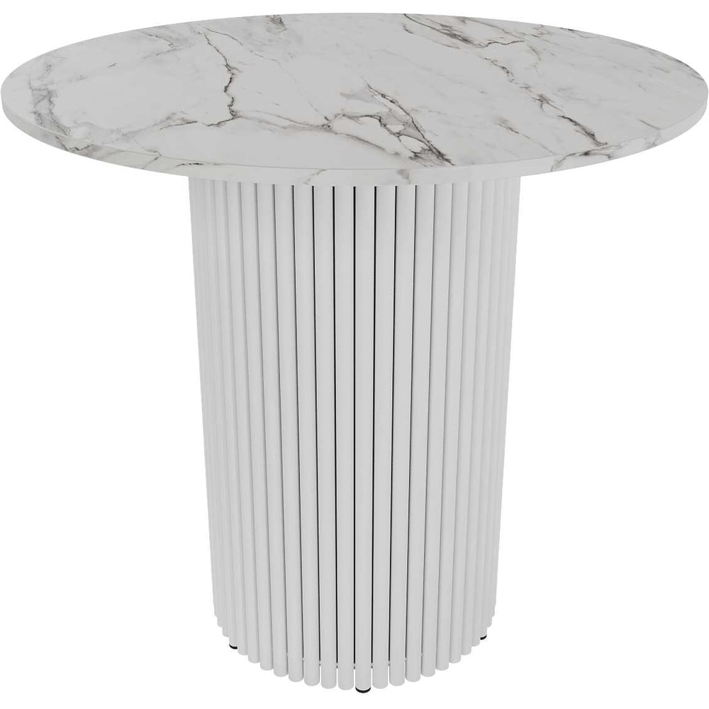 Изображение товара Круглый обеденный стол GENGLASS 80 см из белого мрамора с металлическим подстольем