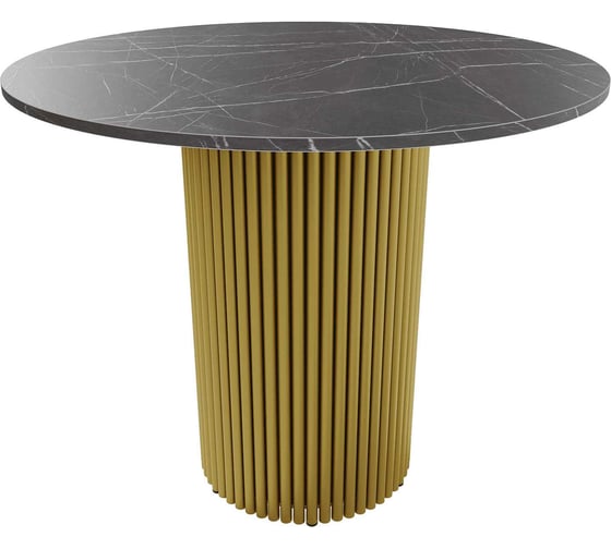 Изображение товара Стол круглый обеденный GENGLASS с металлическим подстольем 400х400 мм, TRUBIS Wood, золотое подстолье, столешница черный мрамор 80 см GGT-03-1-4-L-80