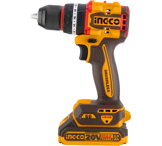 Изображение товара Бесщеточный ударный шуруповерт INGCO Li-ion 20В, 66 Нм INDUSTRIAL CIDLI206681