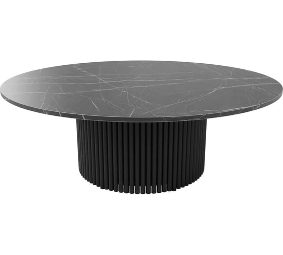 Изображение товара Стол круглый обеденный GENGLASS с металлическим подстольем 600х600 мм, TRUBIS Wood, черное подстолье, столешница черный мрамор 100 см GGT-03-2-4-M-100