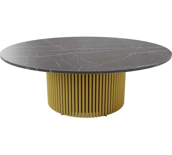 Изображение товара Стол круглый обеденный GENGLASS с металлическим подстольем 600х600 мм, TRUBIS Wood, золотое подстолье, столешница черный мрамор 100 см GGT-03-1-4-M-100