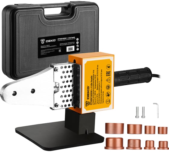Изображение товара Аппарат для сварки полипропиленовых труб DEKO PPWM1600W в пластиковом кейсе, 4 насадки 20-40 мм 085-3012