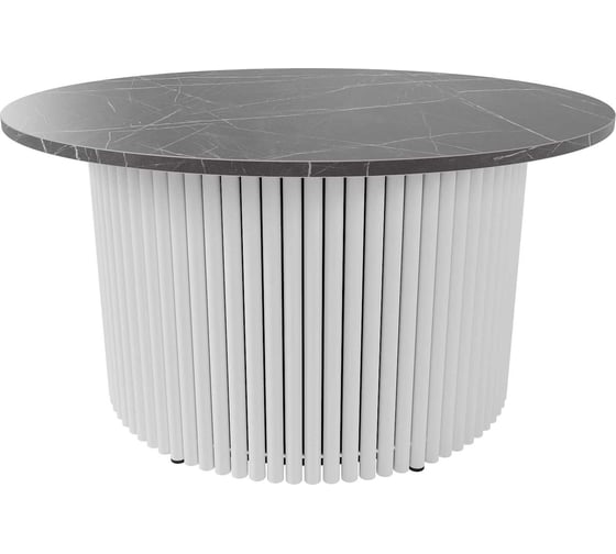 Изображение товара Стол круглый обеденный GENGLASS с металлическим подстольем 600х600 мм, TRUBIS Wood, белое подстолье, столешница черный мрамор 80 см GGT-03-3-4-M-80