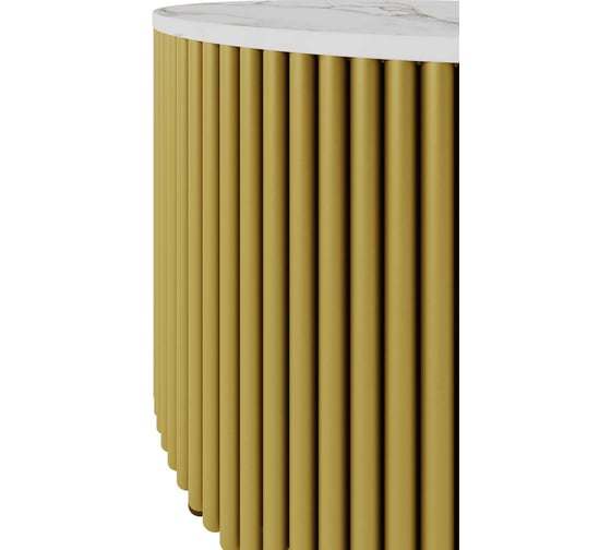 Изображение товара Стол круглый обеденный GENGLASS с металлическим подстольем 600х600 мм, TRUBIS Wood, золотое подстолье, столешница белый мрамор 60 см GGT-03-1-5-M-60