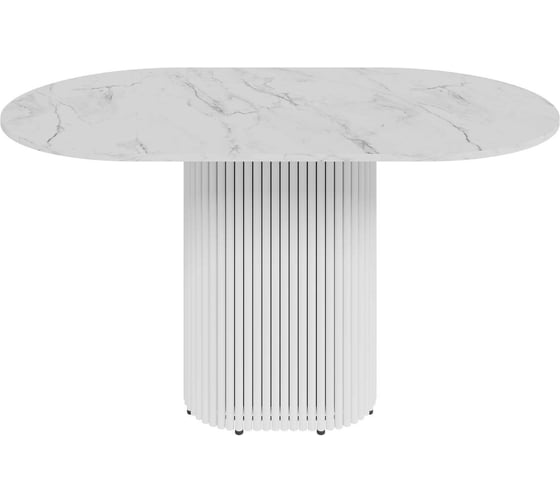 Изображение товара Стол овальный обеденный GENGLASS с белым металлическим подстольем и столешницей белый мрамор TRUBIS Wood, 1400х800х750 мм GGT-03-3-5-O-14080