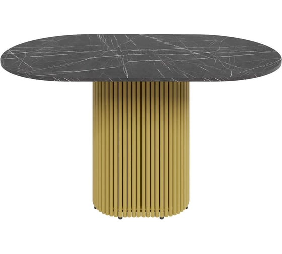 Изображение товара Стол овальный обеденный GENGLASS с золотым металлическим подстольем и столешницей черный мрамор TRUBIS Wood, 1400х800х750 мм GGT-03-1-4-O-14080