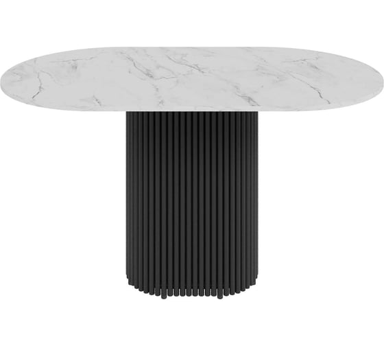 Изображение товара Стол овальный обеденный GENGLASS с черным металлическим подстольем и столешницей белый мрамор TRUBIS Wood, 1400х800х750 мм GGT-03-2-5-O-14080