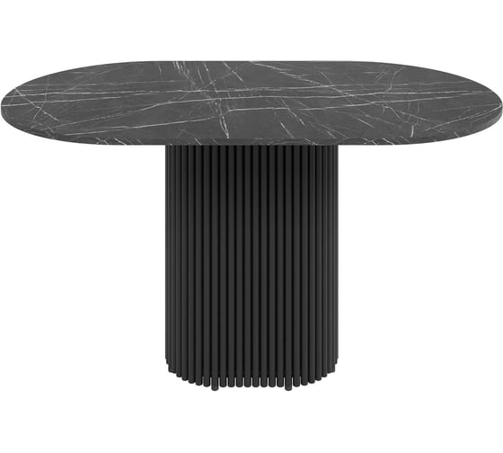 Изображение товара Стол овальный обеденный GENGLASS с черным металлическим подстольем и столешницей черный мрамор TRUBIS Wood, 1400х800х750 мм GGT-03-2-4-O-14080