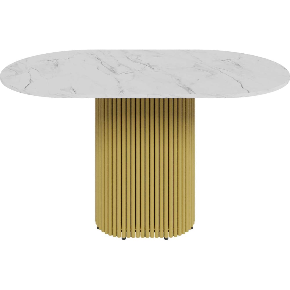 Изображение товара Стол овальный обеденный GENGLASS с золотым подстольем и мраморной столешницей