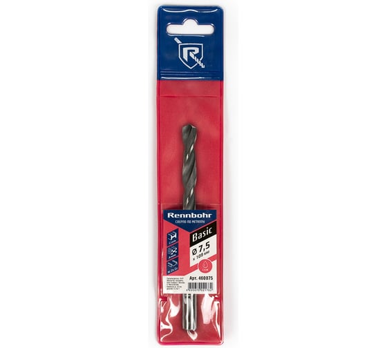 Изображение товара Сверло по металлу Rennbohr BASIC 7.5x109 мм, HSS-R, 1 шт/уп 460075
