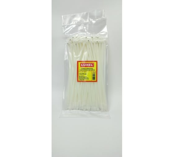 Изображение товара Стяжки с металлической вставкой зубом в головке LUXEL MET, белого цвета 4.8x200, упаковка 100 шт. LX20170-MET.W