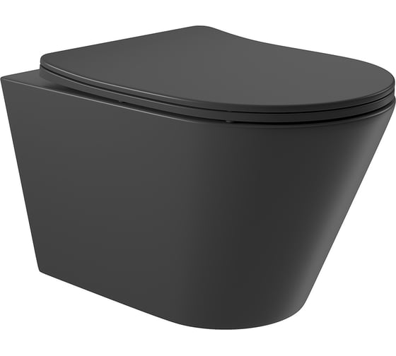 Изображение товара Подвесной унитаз AQUEDUTO AQD ESPIRAL 525х360 безободковый, сиденье с микролифтом, черный матовый CON0140