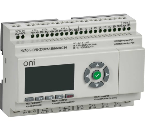 Изображение товара Модуль ONI ПЛК HVAC S ЦПУ 8DI 8DO 1AI 4PT 2AO LED RS485 HVAC-S-CPU23DRA48NNN00024