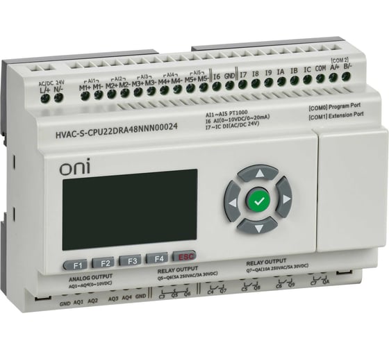 Изображение товара Модуль ONI ПЛК HVAC S ЦПУ 6DI 6DO 1AI 5PT 4AO LED RS485 HVAC-S-CPU22DRA48NNN00024