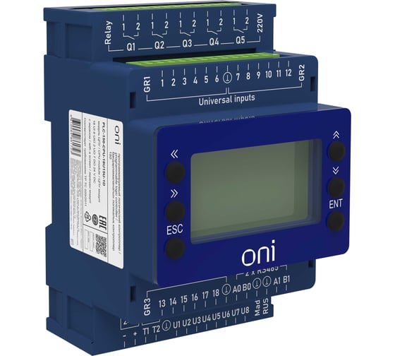 Изображение товара Модуль ONI ПЛК 150 ЦПУ 18 UI 6 UIO 2 UO 7 DO 24В DC с экраном PLC-150-CPU-18U15U-1D