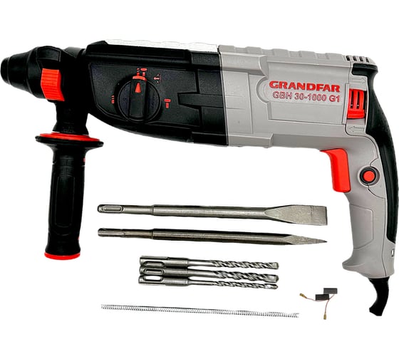 Изображение товара Перфоратор GRANDFAR (щетки 1 пара, зубило плоское 1 шт, пика 1 шт, бур 6/100,8/100,10/100 по 1 шт ) GBH30-1000G1