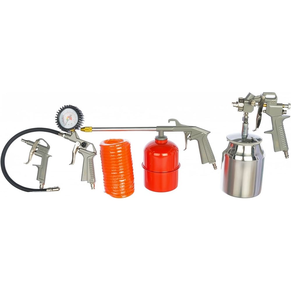 Изображение товара Профессиональный набор инструментов Pegas pneumatic 5 предметов краскопульт шланг 5 м