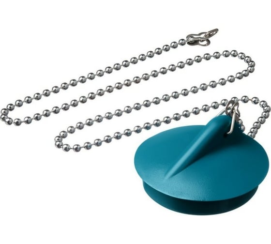 Изображение товара Пробка для ванн, раковин СУПРИМПЛАСТ бирюзовая, диаметром 40 мм, с латунной цепочкой 50 см 1DVR40_03_02Z50H