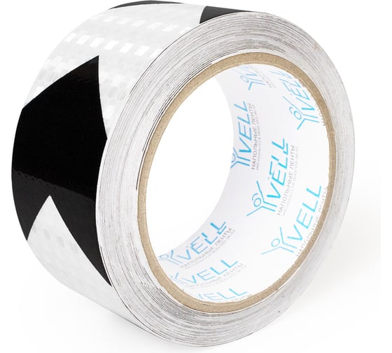 Изображение товара Светоотражающая лента Vell бело-черная RT, стрелка, 50 мм х 10 м 1376502