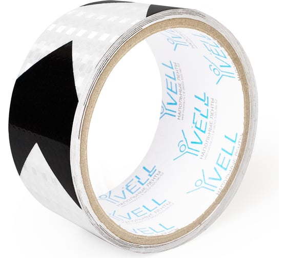 Изображение товара Светоотражающая лента Vell бело-черная RT, стрелка, 50 мм х 3 м 1376500