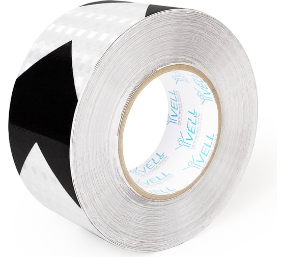 Изображение товара Светоотражающая лента Vell бело-черная RT, стрелка, 50 мм х 30 м 1376503