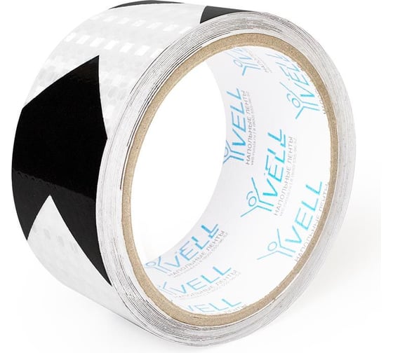 Изображение товара Светоотражающая лента Vell бело-черная RT, стрелка, 50 мм х 5 м 1376501