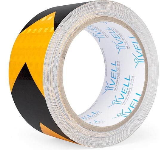 Изображение товара Светоотражающая лента Vell желто-черная RT, стрелка, 50 мм х 10 м 1376498