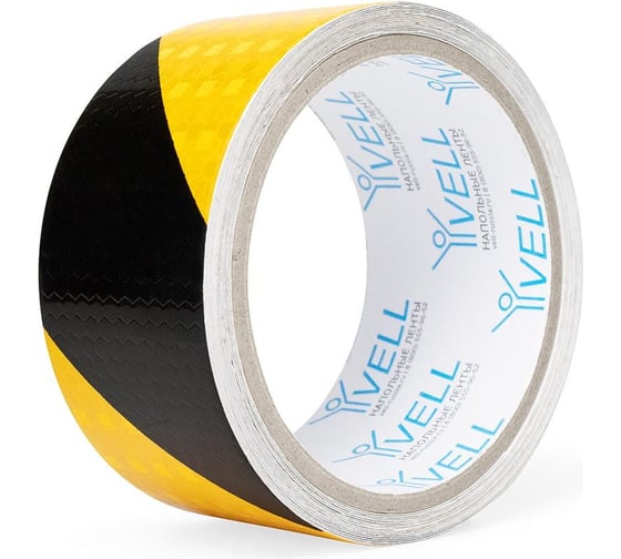 Изображение товара Светоотражающая лента Vell желто-черная RT, диагональная, 50 мм х 5 м 1376505