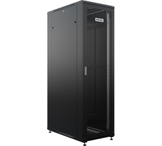 Изображение товара Шкаф напольный универсальный серверный NTSS R 32U 600х1000мм, 4 профиля 19, двери перфорированная и перфорированная, боковые стенки съемные, регулируемые опоры, разобранный, черный RAL 9005 NTSS-R32U60100PD/PD-BL